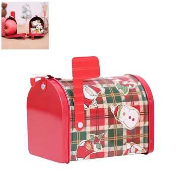 

Christmas Decor Mailbox Shape Candy Gift Iron Box Santa Claus Snowman Printed Sealed Jar Packing Boxes Home Decoration