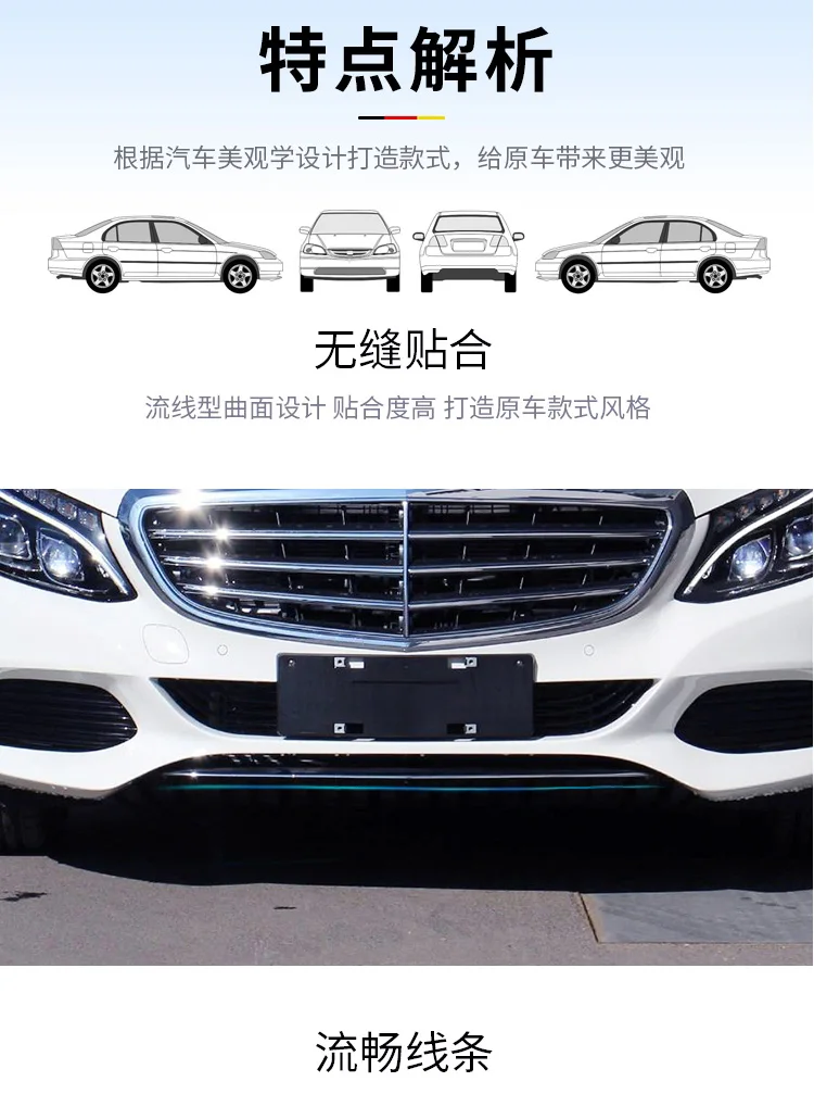 Для Mercedes Benz 15-17 C Класс W205 на передний бампер для автомобильного стайлинга губы Нижний Бампер рамки Чехлы Декоративные наклейки авто аксессуары