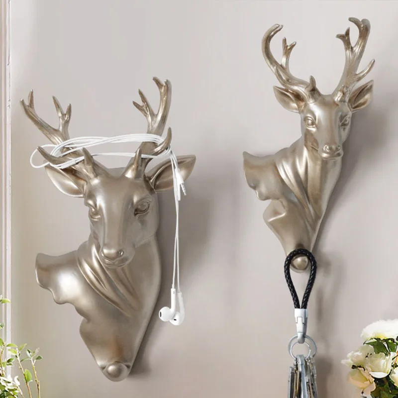 

Hooks Decorative Animal Head Hook European Style Deer Head Wall Hanging Home Wall Coat Hat Hook Coat Hanger Storage Rack