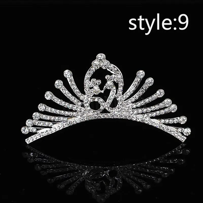Style 9 Высокая мода маленькая принцесса Кристалл Мини диадемы и повязка в виде короны для детей девочек свадебная фата невесты декоративные украшения - Окраска металла: Style 9