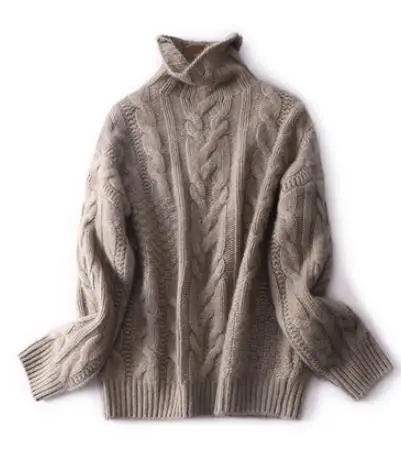 Новое поступление кашемировая смесь витой вязки для женщин осень зима толстый свитер пуловер половина высокий воротник S-2XL - Цвет: brown