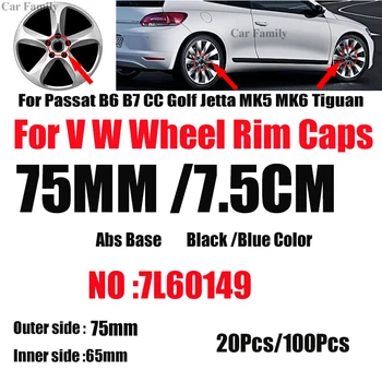 

for Passat B6 B7 CC Golf MK5 MK6 Black/blue 20pcs 100pcs 76MM 7.6CM 7L60149 Car Emblem Wheel Rim Hub Cap Covers Center Cap