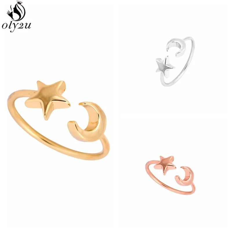 New Fashon Jewelry Finger Rings Adjustable Crescent Moon and Tiny Star Rings for Women Party Gifts