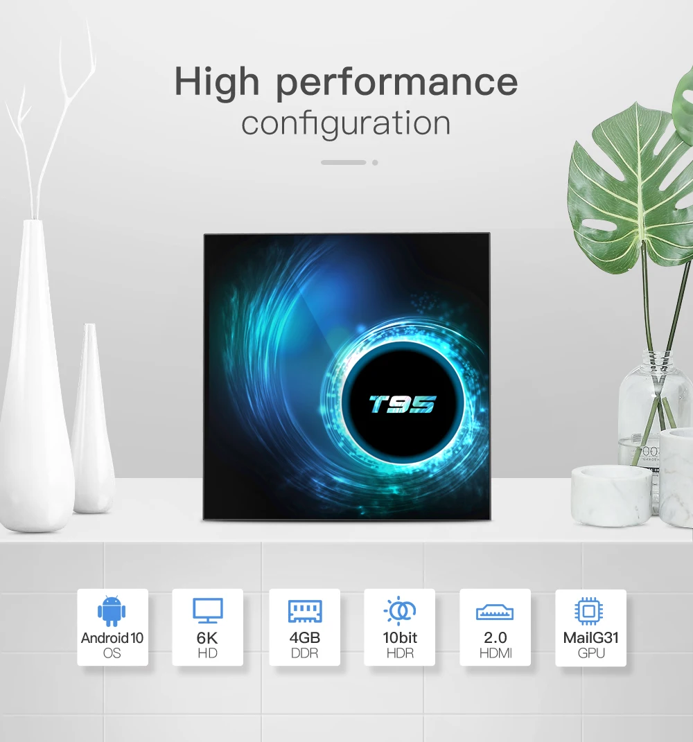  Latest Allwinner H616 T95 Android 10.0 Quad Core 4GB 64GB android tv box with time display Netflix 