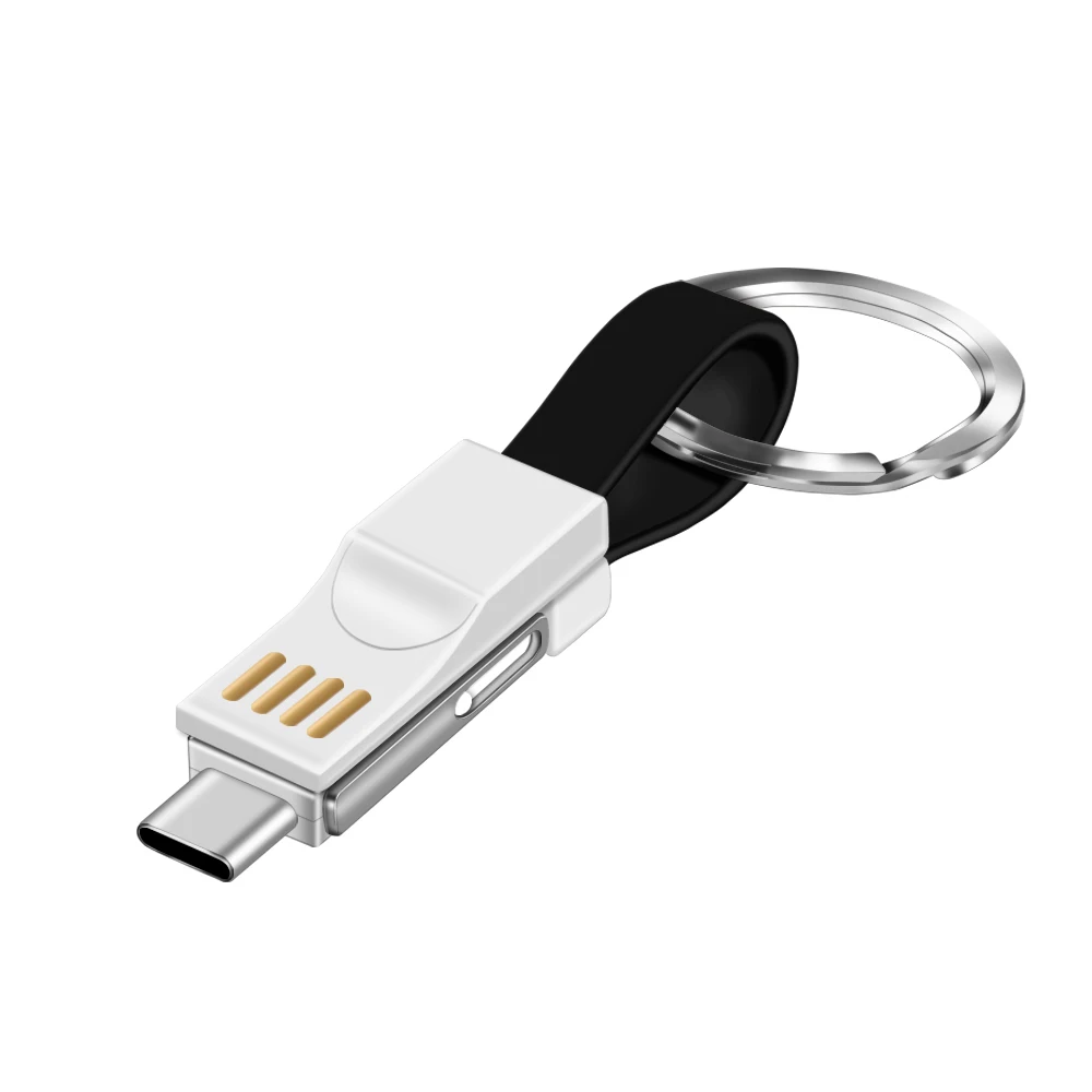 3 в 1 USB зарядное устройство для iPhone XR Xs Max полевой Брелок Micro usb type C кабель мини зарядное устройство Синхронизация данных зарядный плоский кабель Шнур - Цвет: Черный