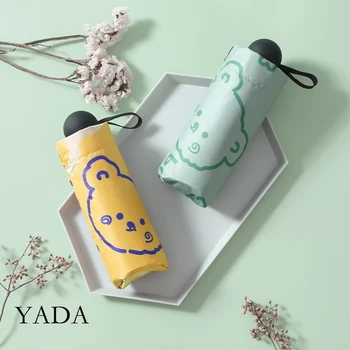 

YADA Ins Hand-Painted Bear Pattern 8 Bones Mini Small Umbrella Five Pocket Folding Umbrella For Women Girl UV Umbrella YD200227