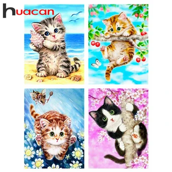 

Huacan Full Square Diamond Painting Cat Art 5D Diamond Embroidery Mosaic Animal Decorations Home