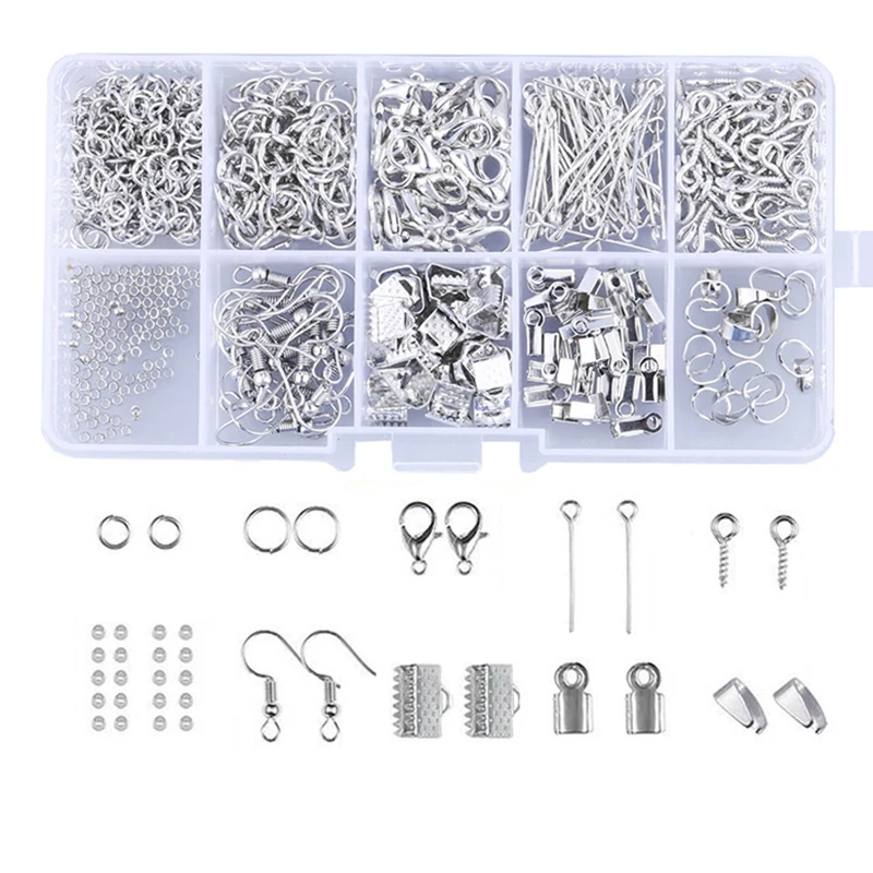 

900pcs/Box Metal Mixed Jump Rings/End Caps/Lobster Clasps/Crimping DIY Accessories for Women Jewelry Making Sets Findings
