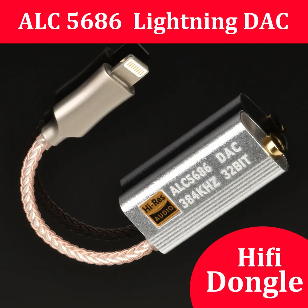 Alc5686 Lightning Dac Decoding 3.5mm Hifi Amplifier Adapter Earphone