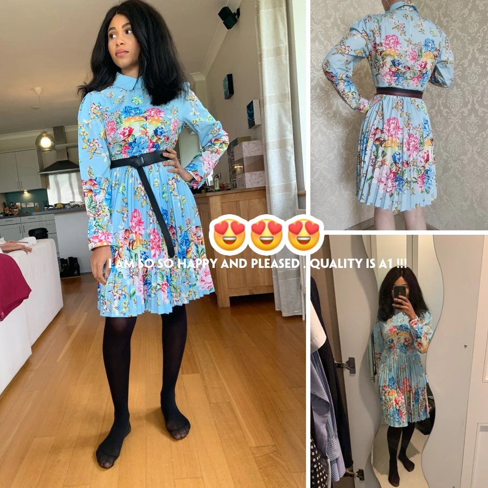 Floral Pleated Dress Women Casual Office Sexy Plus Size 4XL Autumn Boho African Elegant Street Holiday Chic Printed Dresses