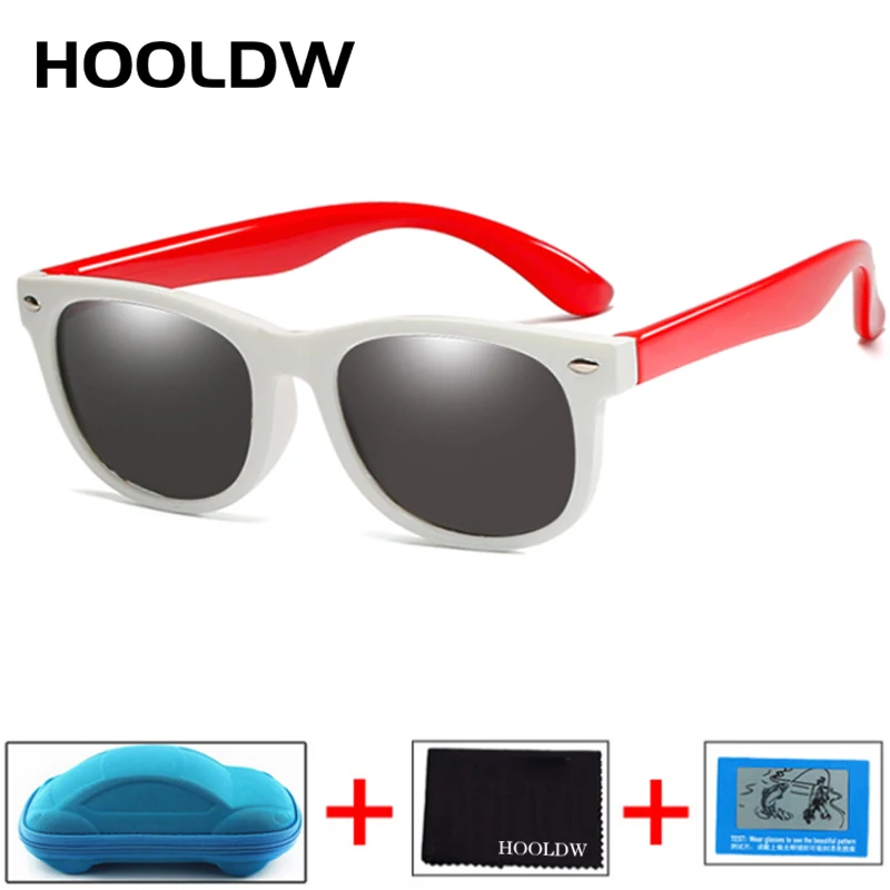 white red HOOLDW Поляризационные детские солнцезащитные очки, детские солнцезащитные очки для мальчиков и девочек, небьющиеся силиконовые защитные очки, Детские UV400 очки с коробкой - Цвет линз: white red
