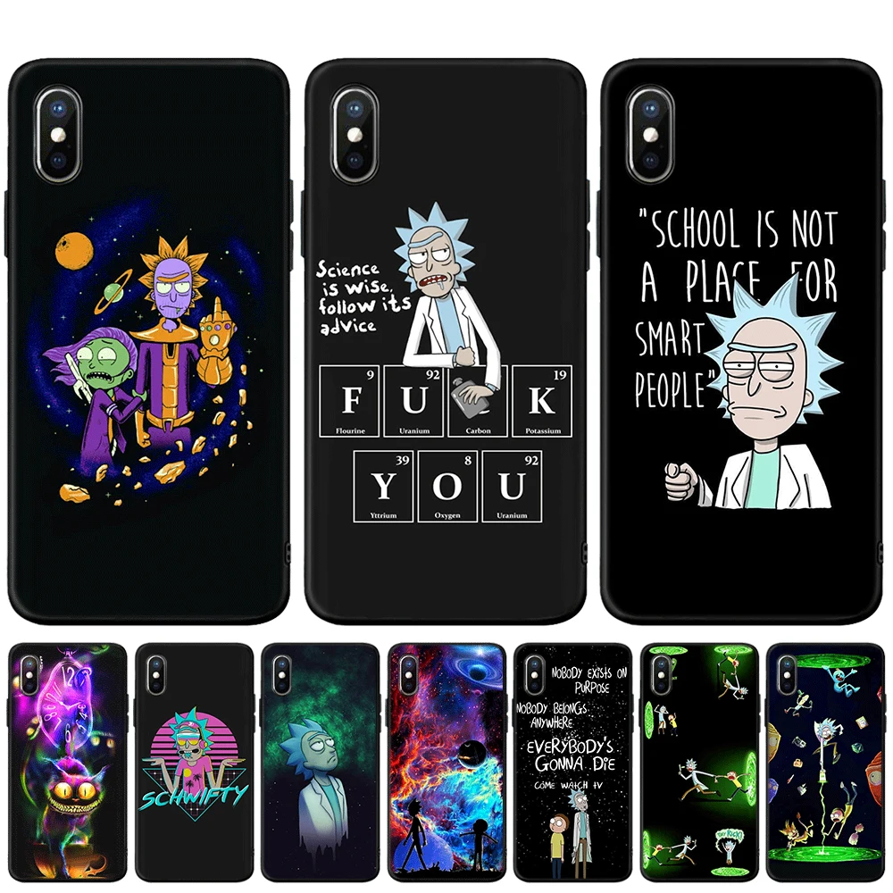 Черный мягкий чехол Rick and Morty с кошкой для iPhone 5S, SE 6 6s 7 8 plus Мягкий силиконовый чехол из ТПУ для iPhone X XR XS MAX Coque Fundas