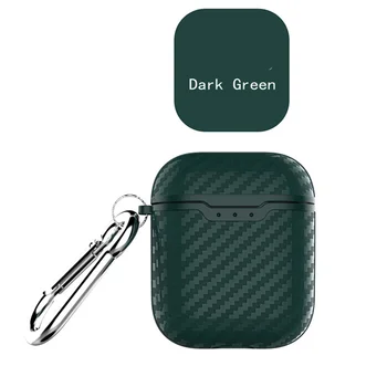 

For AirPods 2 Case Luxury Army Green Carbon Fiber Silicon Protection Case Funda For Airpods 12 Case Wireless Anti-Lost Hook