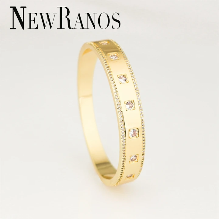 Newranos Gold Color Crystal Bangle Cubic Zirconia Cuff Bracelets for Women Fashion Jewelry Accessories BWX0041244