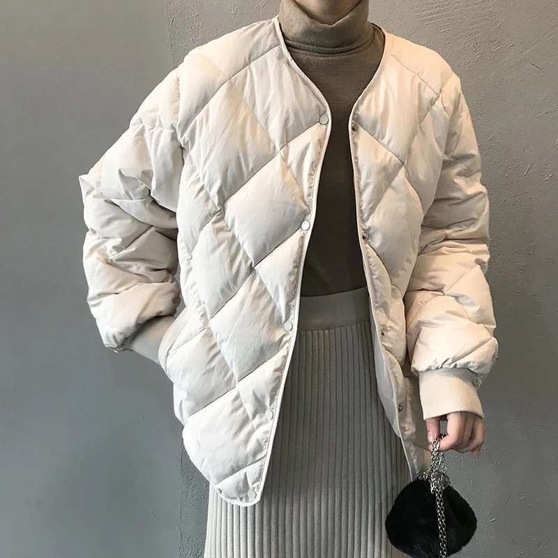 

Zoulv 2020 Winter Loose Casual V-neck White Thickened Ling Extra Set Women's Parker Coat Ropa Women's Cotton-padded Jacket S-XL