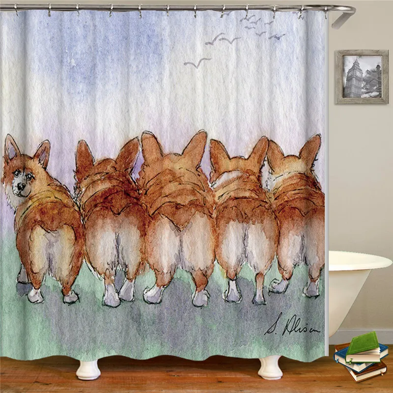

Cartoon Cute Color Shower curtain Polyester Fabric For Home Decoration christmas shower curtain