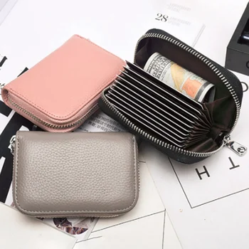 

Hot Sale Women Business Card Holder Cow Leather Card Wallet Prevent RFID Female Credit Card Holder Red Purple Bag