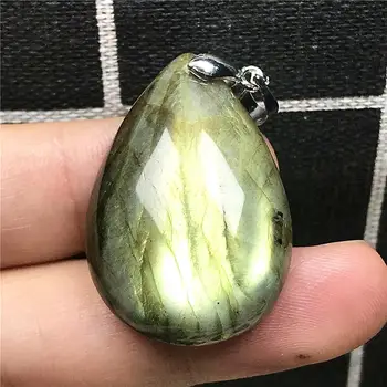 

Top Natural Labradorite Pendant Jewelry For Woman Man Yellow Crystal 33x23x8mm Beads Water Drop Silver Moonstone Stone AAAAA