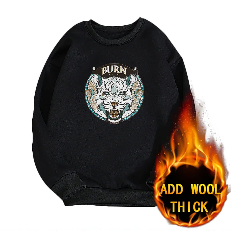 

New Winter Men Sweatshirt Pullover Warmth Hip Hop Chinese Character Element Design Front Back Printing [tiger Stripe]