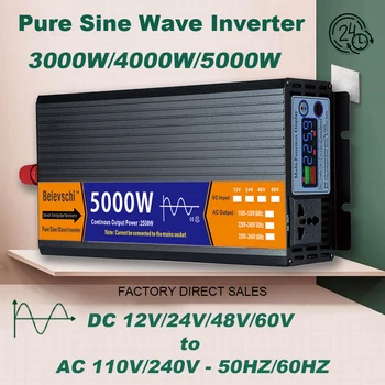 Pure Sine Wave Inverter DC 12V / 24V / 48V / 60V ถึง AC110V / 220V 2000W 3000W 4000W 5000W แรงดันไฟฟ้าพลังงานแสงอาทิตย์ LCD INVERTER 1