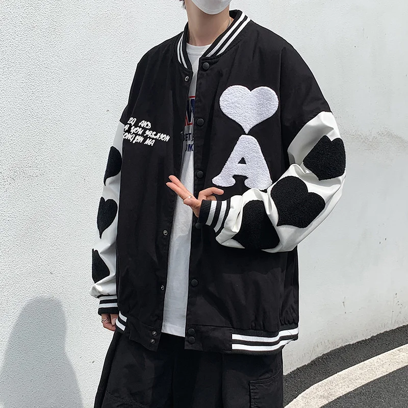 

Men's Love Embroidered Baseball Jacket Spring And Autumn Korean Brand Versatile Loose Ruffian Handsome Casual Jacket Unisex