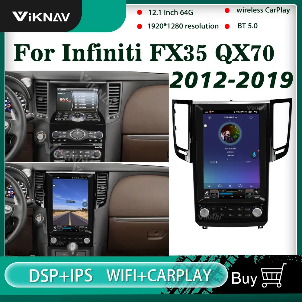 

12.1 Inch Car GPS Navigation Auto Stereo Radio For Infiniti FX35 QX70 2012-2019 Multimedia Player HD Screen Tape Recorder 2 DIN