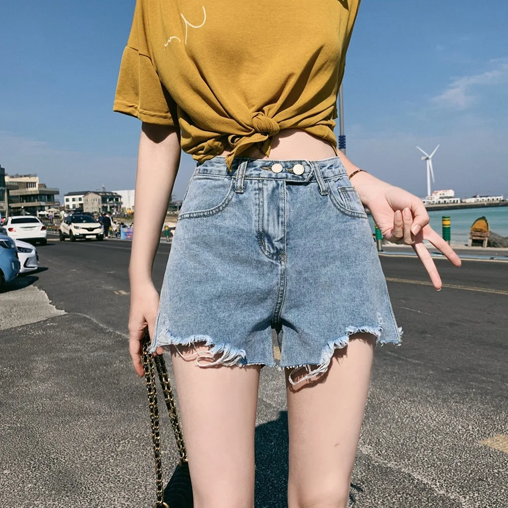 

Photo Shoot INS Funny GIRL'S Cowboy High-waisted Shorts Irregular Fur Trim Wide-Leg Shorts Yellow Printed T-shirt Suit