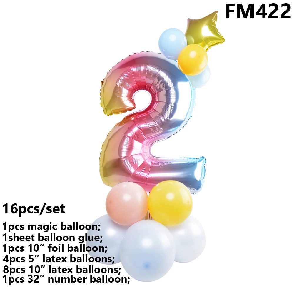 FM422 16 шт./компл. ко дню рождения всех цветов радуги номер Фольга шары Детские 1st День рождения украшения воздушные шары с днем рождения воздушные шары - Цвет: FM422