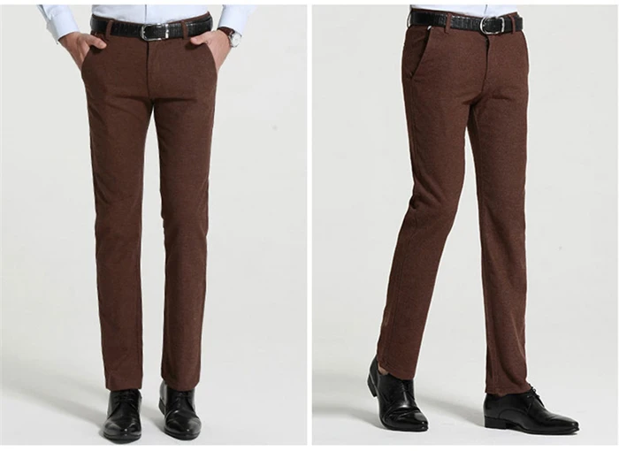 Мужские Теплые повседневные брюки зима стиль бизнес мода Slim Fit стрейч матовая ткань плотные брюки мужской бренд
