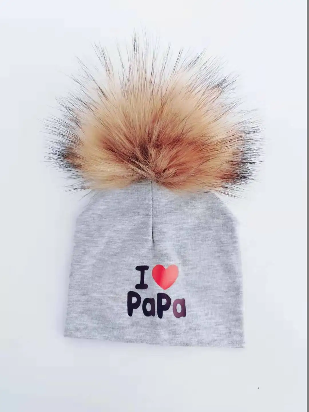 2 pa gray hat Хлопковые шапки для новорожденных девочек, детские помпоны, реквизит для фотосессии, я люблю мама папа, детская шапка для мальчиков, шапка для маленьких девочек, детский чепчик, шапки - Цвет: 2 pa gray hat