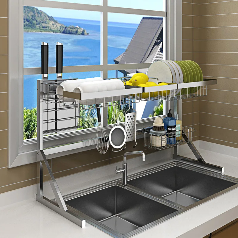 

Stainless Steel Kitchen over Sink Storage Rack Dish Drying Plate Drainer Container Knife Holder Orgainzer Cutlery Accessories