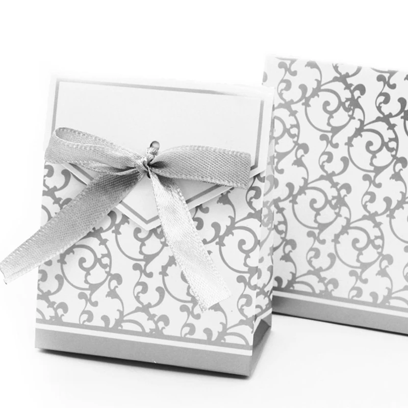 100Pcs Wedding Favour Candy Boxes Bags with Ribbon Sweet Cake Gift Party Decoration