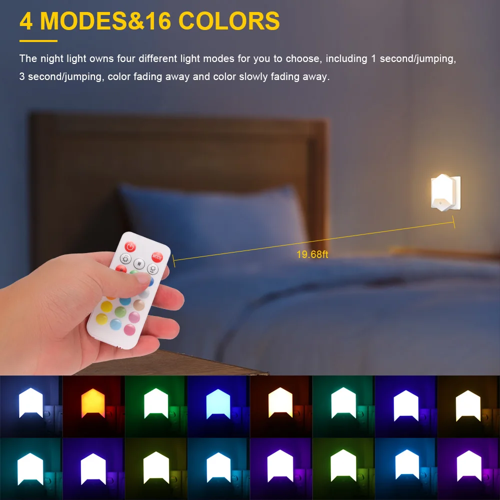 

Remote Control Night Light EU US UK Plug Bedroom Lamp For Baby Kids Romantic Luminaire Sleep Light Novelty 16 Colors Nighting