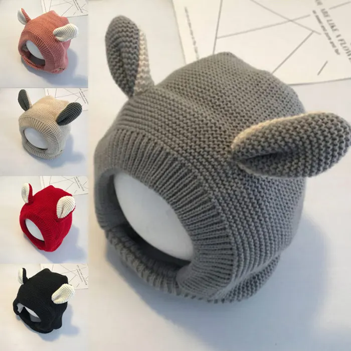 Cute Baby Girls Winter Hats Knitting Rabbit Ears Earmuffs Cap Windproof Keep Warming For Infant JS24