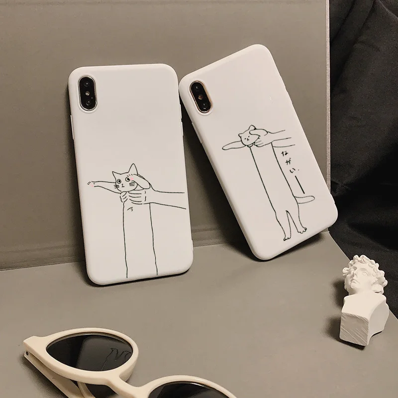 Японский простой Забавный чехол с белым котом для iPhone 11, XR, X, Xs, Max, 8, 7, 6 Plus, 6 S, 5S, SE, мягкий силиконовый чехол для телефона, карамельный чехол, Fundas
