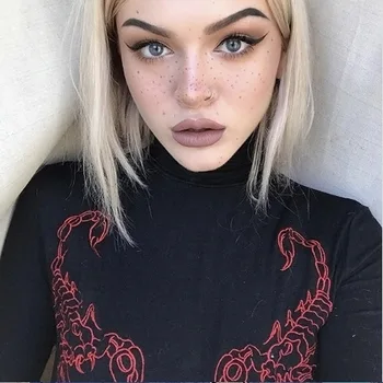 

Personalized Scorpion Print Turtleneck T-shirt Women 2020 Spring Vintage Long Sleeve Crop Tops Harjuku Girls Streetwear Tees