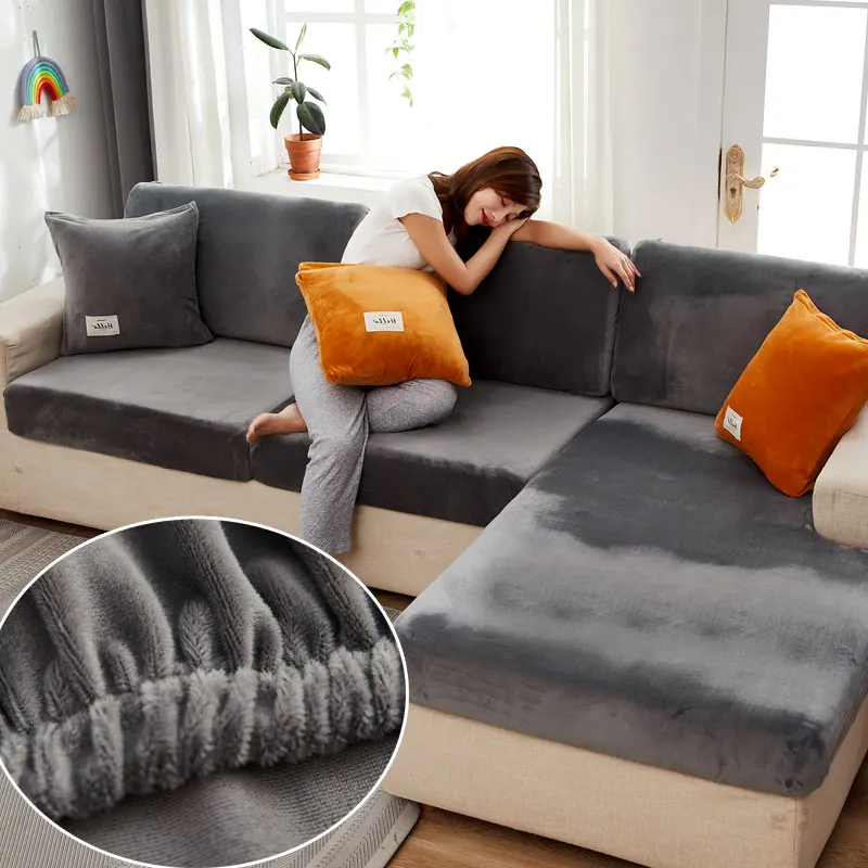 Cushion-Cover Sofa-Protector Seat Elastic Thick Plush Solid