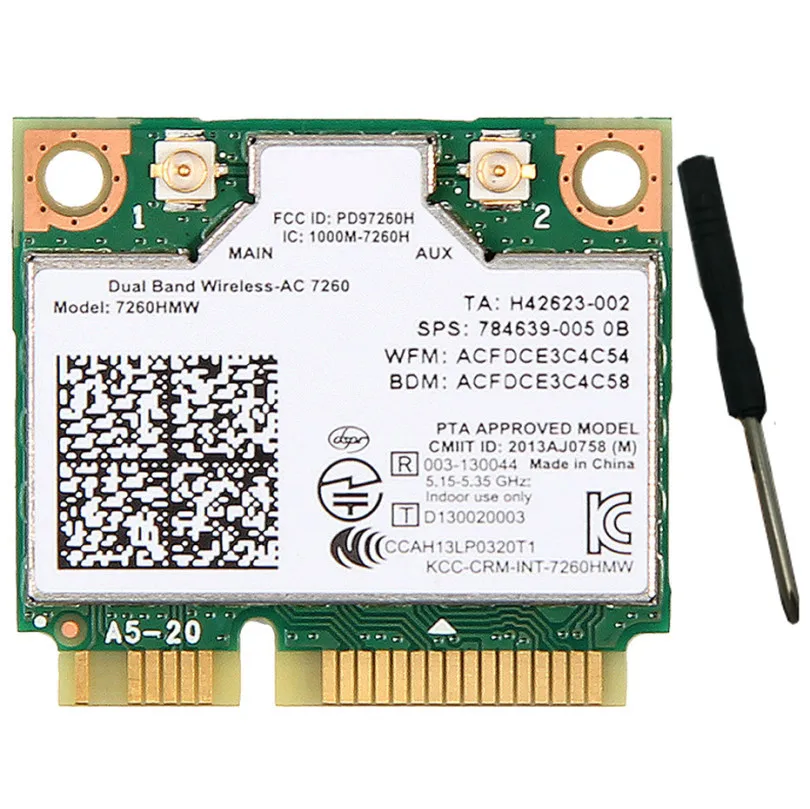Двухдиапазонная беспроводная Wi-Fi карта для Intel 7260 7260HMW Mini PCI-E 2 4G/5 ГГц 1200 м Bluetooth 4 0