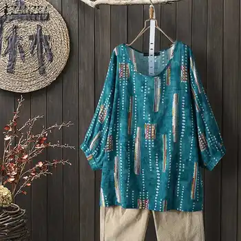 

Women Tops and Blouses ZANZEA 2020 Vintage Floral Printed Tunic 3/4 Sleeve Blusas Femininas Work Office Loose Shirts Plus Size