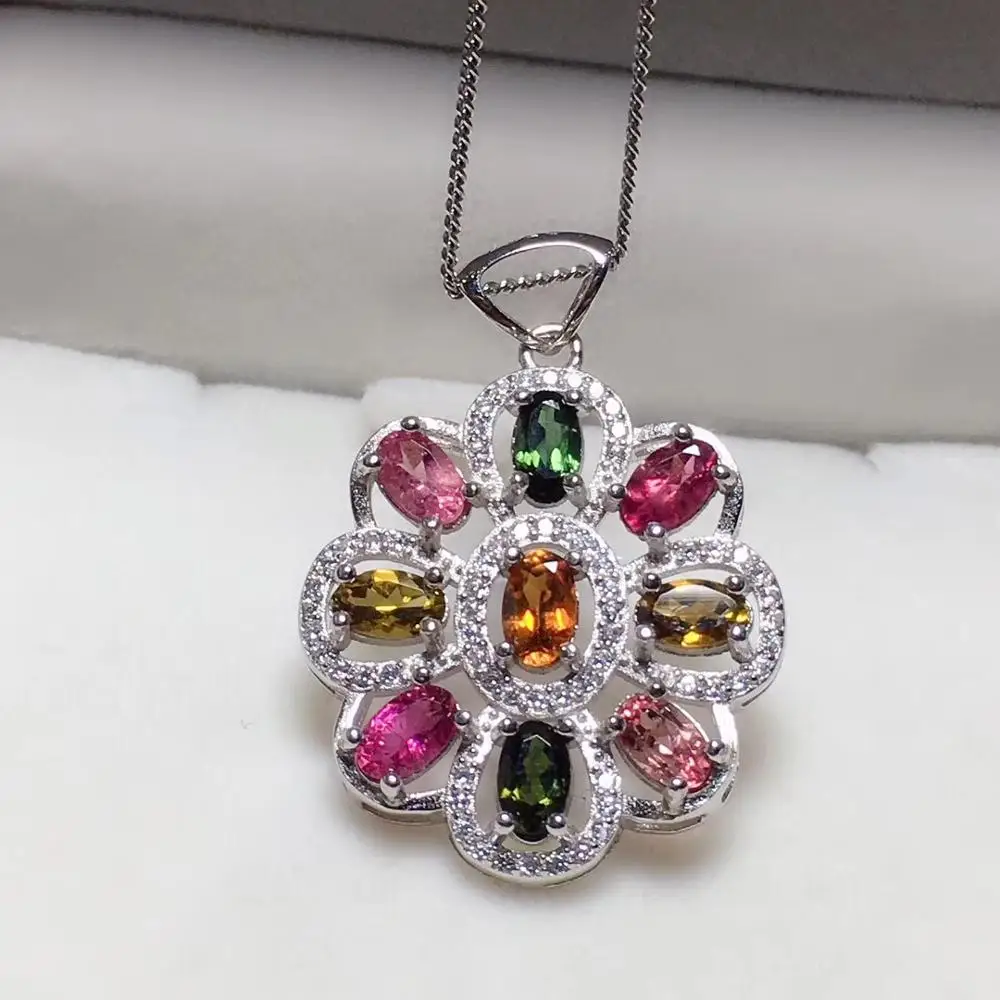 

KJJEAXCMY Fine Jewelry 925 Sterling Silver Inlaid Natural Gemstone Tourmaline Female Miss Woman Pendant Luxury Support Test