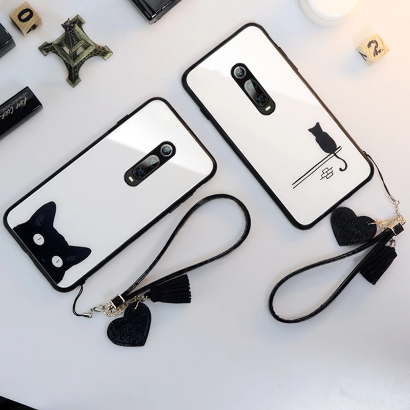 Чехол и ремешок для Xiaomi Redmi Note 8 чехол для телефона для Xiaomi Redmi Note 8 7 Pro милый простой мультяшный кот стекло Жесткий Чехол