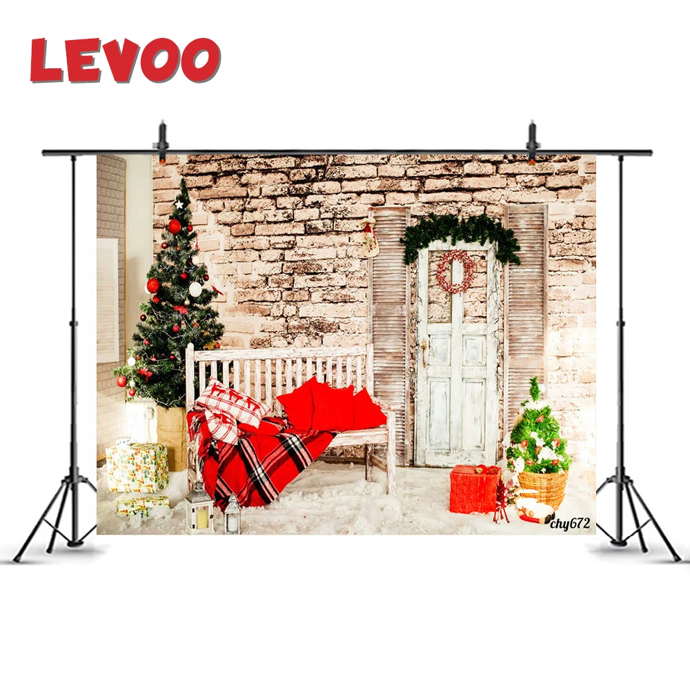 LEVOO Xmas Decor Backdrop Vintage Brick Wall Wreath Christmas Tree ...