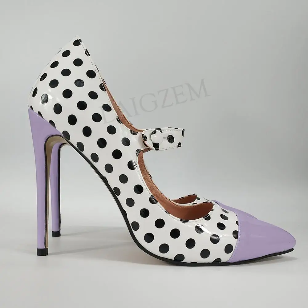 Purple LAIGZEM/женские туфли-лодочки в горошек на каблуке Туфли Мэри Джейн на шпильке; 4 сезона; женская обувь; Zapatos Talon Femme; большие размеры 44, 45, 46, 47 - Цвет: Purple