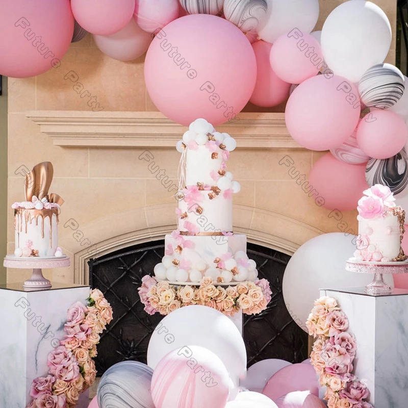 

108pcs Birthday Balloon Decoration Baby Shower Home White Pink Black Agate Latex Balloons Arch Wedding Party Anniversary Decor