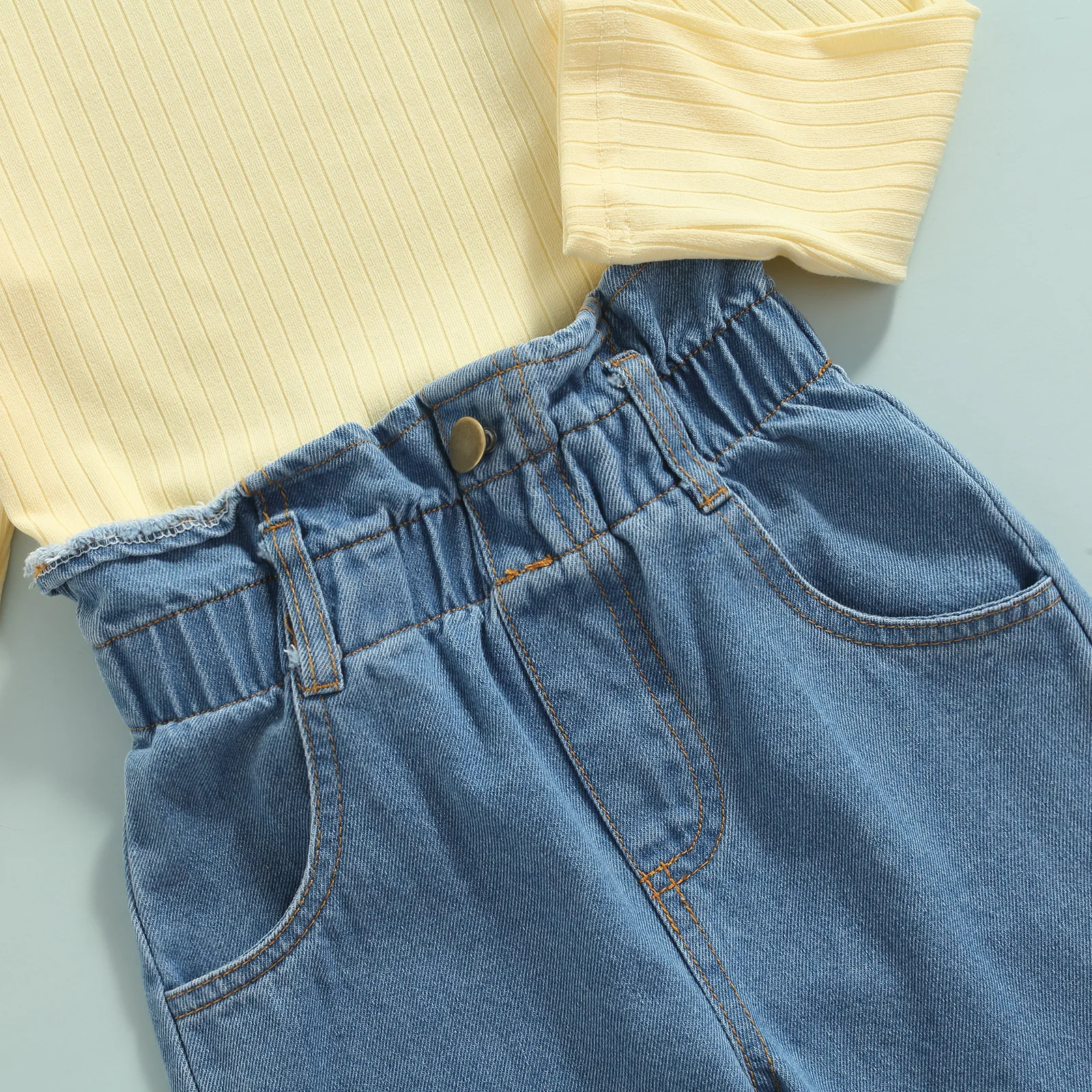 Girls Turtleneck Top & Denim Pants Set 4