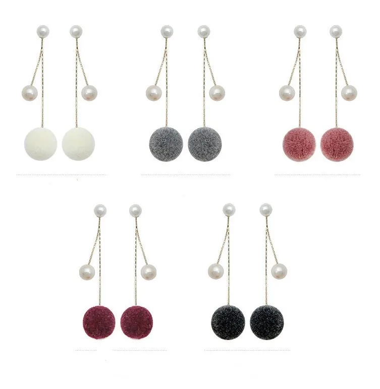 

Cross Border Hot Selling Accessories Trendy Earrings Pearl Pompon Ear Stud Earrings Long Pearl Plush Earrings