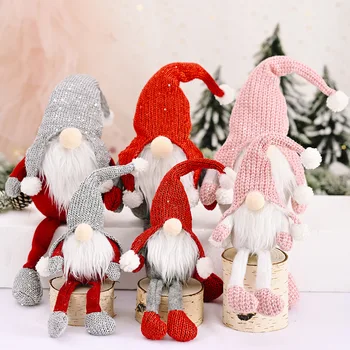 

Christmas Ornaments Forest Santa Claus Knitting Legged Doll Xmas Pendant Creative Faceless Doll Noel Decor Merry Christmas Fav