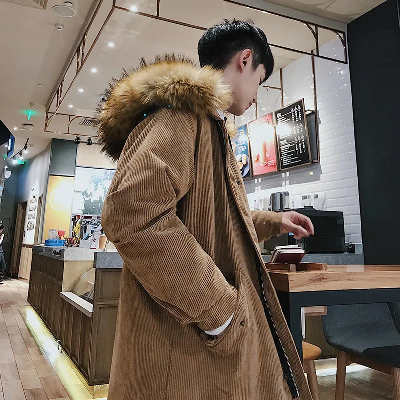 

Men's jacket 2019 autumn and winter new corduroy long fur collar coat jacket loose cotton suit youth trend men's clothing