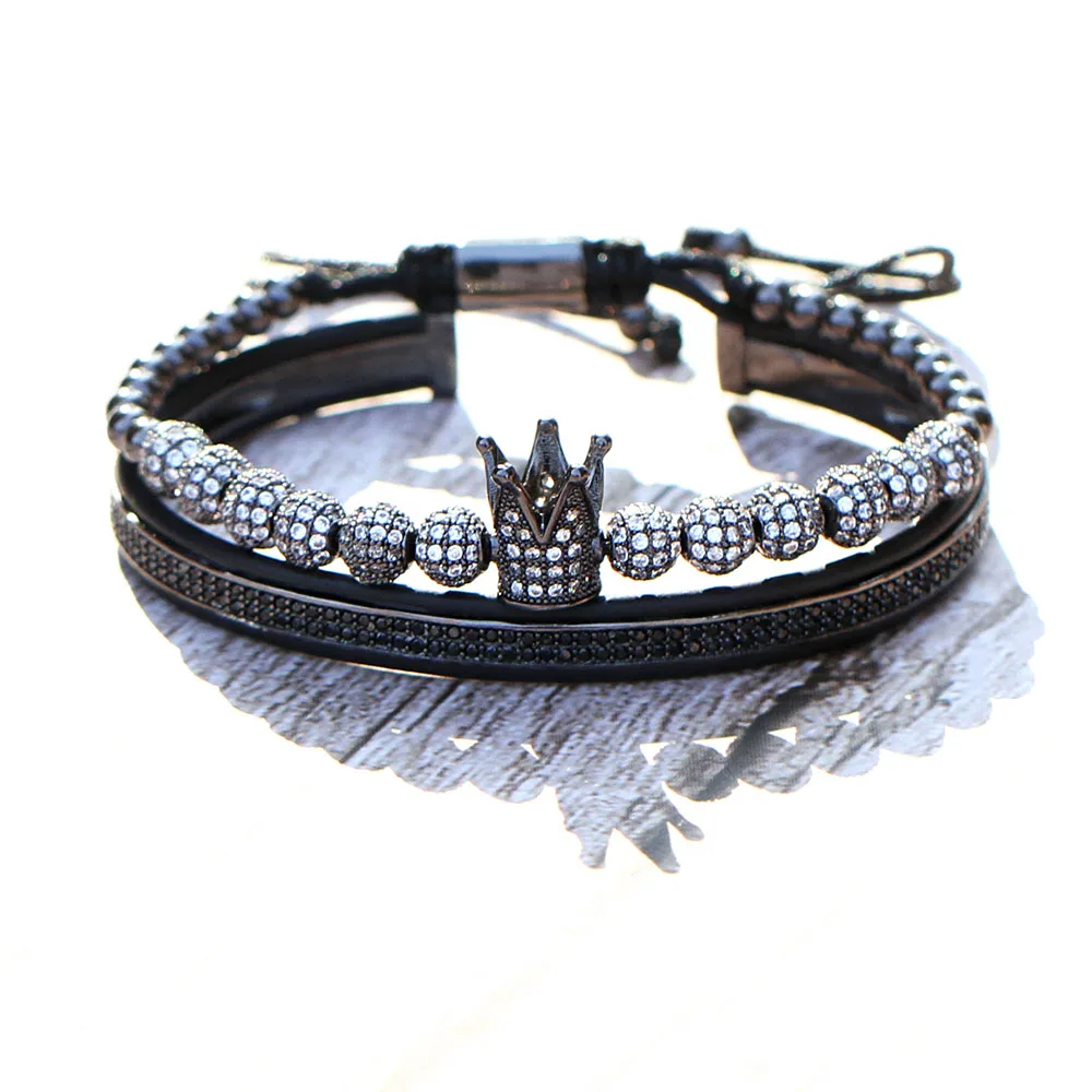 2PCS set C 2 шт./компл. Новая мода Корона браслет Для мужчин Для женщин классический Винтаж 6 мм шар бусы плетеная подвеска браслет для пары браслет мужской ювелирные изделия - Окраска металла: 2PCS set C