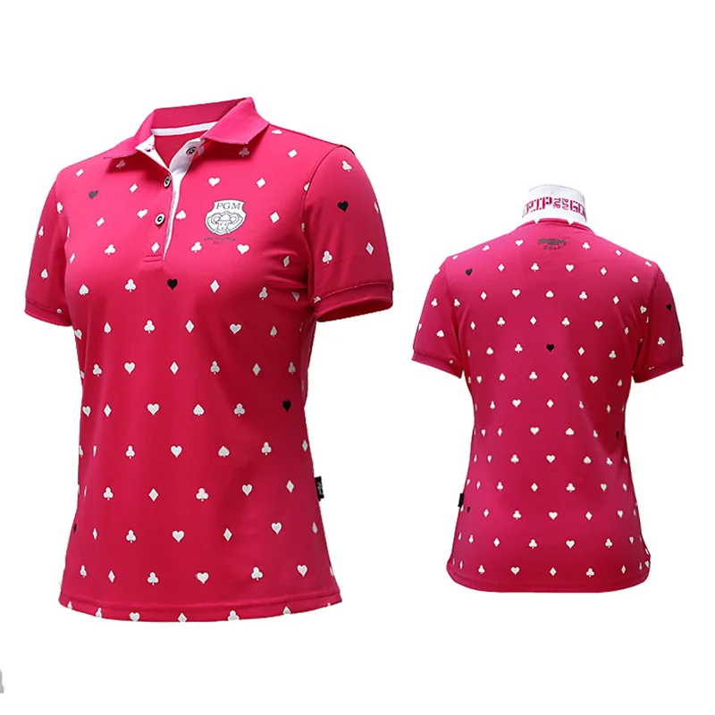 PGM Golf Shirt Woman Summer Outdoor Sport Short Sleeve Clothes T-shirts Clothes Golf Apparel - Цвет: Розовый